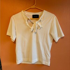 Simone Rocha White Short Sleeve Top with Bow Accent